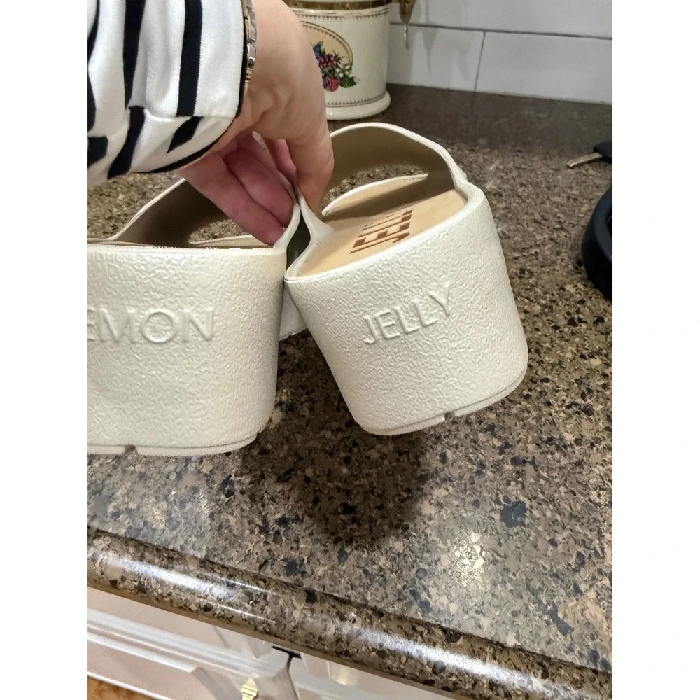 Lemon Jelly Platform Slides Women Size 38 White Comfort Wedge‎ Sandals